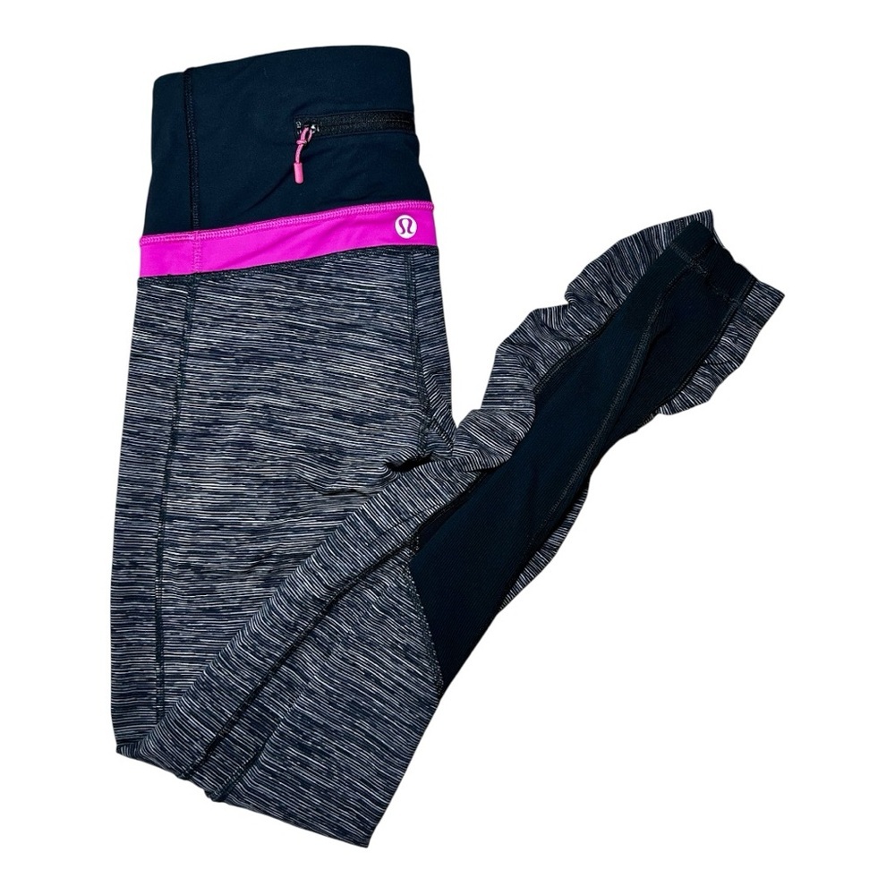 Authentic Lululemon Athletica Gray and Pink Performance Leggings, Size 4, EUC